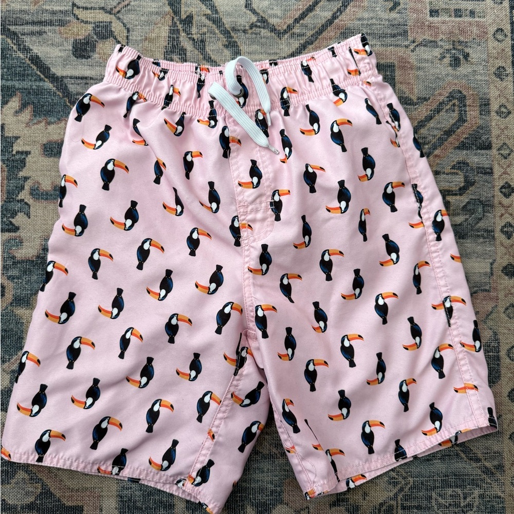 Class Club Pink Toucan Patterned Shorts Boys 10/12 Tropical Vacation Resort Wear